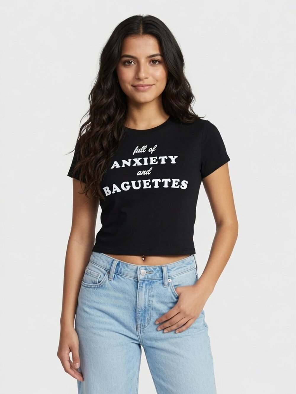 NEW Doe Full of Anxiety and Baguettes Women's Graphic Small (4/6) Short Sleeve T